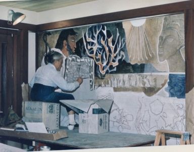 Lucienne Bloch at work in San Rafael, 1974 (foto: Lucienne Bloch archive) 19734dimitroff4firstpresbyteriankl.jpeg