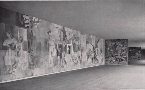 Wandelhalle des Bürgerspitals Basel mit Wandgemälde (foto: Das Werk 46 (1959), Heft 12, S. 451) bildschirmfoto20230528um131424kl.png