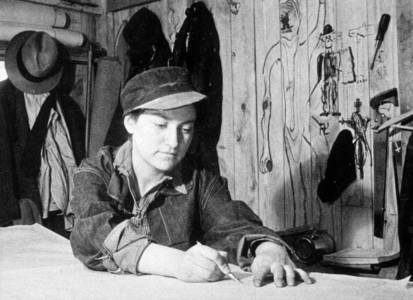 Lucienne Bloch working for Diego Rivera on Man at the Crossroads, New York, 1933 (foto: University of Texas at Austin, Texas) bloch02kl.png