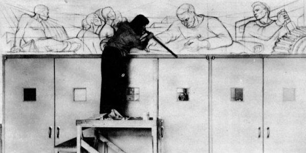 Marion Greenwood working on her fresco in the Red Hook Housing Project, Brooklyn, NYC, 25th June, 1940, (foto: Sam Shalat, New York City W.P.A. Art Project; Photography Division) marion_greenwood_redhook6kl.jpg