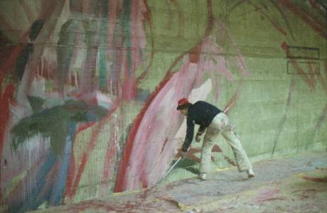 Thomas Müllenbach während der Arbeit im Tramtunnel Schwamendingen, 1985 (foto: Dorothee Hess) muellenbach_tramtunnel_1985_001kl.jpg