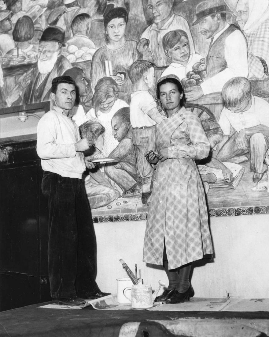 Stephen Dimitroff and Lucienne Bloch in front of their Madison House mural, 1934 ill. Stephen Dimitroff, Lucienne Bloch, New York, 1934