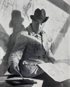 Ernst Georg Rüegg bei der Ausführung des Gemäldes im Wohlfahrtshaus der MFO (foto: Werkmitteilungen der Werkzeugmaschinenfabrik Oerlikon Bührle & Co. 3 (1943), Heft 1, S. 37) vinegar68ee03c5ac78fkl.jpg